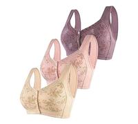 Generisch Sujetador para mujer, cómodo sujetador con aros, 3 piezas, cómodo, grande, abierto en la parte delantera para mujer en altura media, sin anillo de acero, sujetador transpirable, caqui, 48