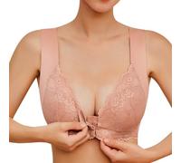 Generisch Sujetador para mujer con cierre frontal, sujetador sin aros, Push Up Comfy Corrector de postura, sin costuras, transpirable, bralette con acolchado, cuello en V, sujetador inalámbrico, café