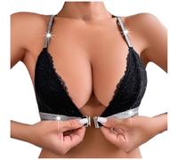 Generisch Sujetador push-up para mujer con copa triangular desmontable y banda plateada decorativa para un escote tentador, Negro , S