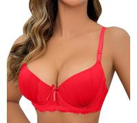 Generisch Sujetador push-up para mujer, multicolor, con lazo, encaje, pechos pequeños, push-up, sujetador push-up, top, rojo, 36
