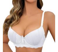 Generisch Sujetador push-up para mujer, multicolor, con lazo, encaje, pechos pequeños, push-up, sujetador push-up, top, Blanco, 38