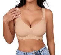 Generisch Sujetador sin costuras, suave e inalámbrico para una vida diaria óptima. Bralette ligero con efecto lifting de espalda moldeada., beige, L