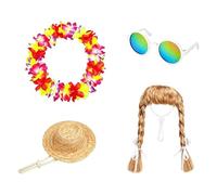 Generisch Summer Porch Goose Outfit - 23 Inch 4 Piece Hawaiian Porch Goose Costume | Lawn Gooses Statue Outfit Patio Decoration | Hawaiian Wreath Straw Hat With Glasses Wig For Party Garden. 17in