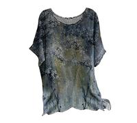 Generisch Summer Womens Manga Corta Cuello Redondo Estampado Floral Top suelto Camisas Casual Túnica Blusa Top Conjunto de Mujer, gris, XXL