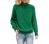 Generisch Sweater Damen Rollkragen Langarm Strickpullover Damen Einfarben Frauen Top Slim Elegant Casual Top Slim Strickpullover Geeignet für den Alltag und Freizeit, verde, M
