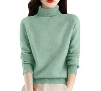 Generisch Sweater Damen Rollkragen Langarm Strickpullover Damen Einfarben Frauen Top Slim Elegant Casual Top Slim Strickpullover Geeignet für den Alltag und Freizeit, verde menta, M
