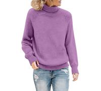 Generisch Sweater Damen Rollkragen Langarm Strickpullover Damen Einfarben Frauen Top Slim Elegant Casual Top Slim Strickpullover Geeignet für den Alltag und Freizeit, morado, M