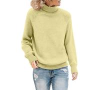 Generisch Sweater Damen Rollkragen Langarm Strickpullover Damen Einfarben Frauen Top Slim Elegant Casual Top Slim Strickpullover Geeignet für den Alltag und Freizeit, amarillo claro, M
