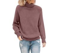 Generisch Sweater Damen Rollkragen Langarm Strickpullover Damen Einfarben Frauen Top Slim Elegant Casual Top Slim Strickpullover Geeignet für den Alltag und Freizeit, Rosa., M