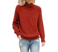 Generisch Sweater Damen Rollkragen Langarm Strickpullover Damen Einfarben Frauen Top Slim Elegant Casual Top Slim Strickpullover Geeignet für den Alltag und Freizeit, rojo, M