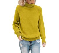 Generisch Sweater Damen Rollkragen Langarm Strickpullover Damen Einfarben Frauen Top Slim Elegant Casual Top Slim Strickpullover Geeignet für den Alltag und Freizeit, amarillo, M