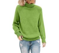 Generisch Sweater Damen Rollkragen Langarm Strickpullover Damen Einfarben Frauen Top Slim Elegant Casual Top Slim Strickpullover Geeignet für den Alltag und Freizeit, Verde claro., M