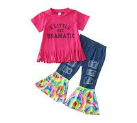Generisch T Niña Camisa Pantalones Crop Niño Jeans Bebé 2 Unidades Carta Denim 16Y Tops Trajes Ropa Set Agujero Niñas Trajes & Set 4 5 Años, rojo, 3-4 años