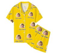 Generisch T Shirt Männer Pyjama Set lustige Hose für Männer Frauen passenden Paare Unisex personalisierte Namen Nachtwäsche Herren Winter, amarillo, XS