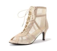 Generisch Tacones Dance Class Bootie Sandalias Zapatos de tacón sexy de malla Stiletto Tacones Altos Sandalias con Boca de Pescado Zapatos de Baile Moda Sandalias de Danza Zapatos Botines, beige, 37.5