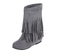 Generisch Talla de mujer Frontera de comercio exterior e invierno Botas con borlas Botas cortas Tacón plano Tacón redondo Mujer Botas de mujer Zapatos de tacón alto Zapatos mujer Sexy, gris, 45 EU
