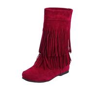 Generisch Talla de mujer Frontera de comercio exterior e invierno Botas con borlas Botas cortas Tacón plano Tacón redondo Mujer Botas de mujer Zapatos de tacón alto Zapatos mujer Sexy, rojo, 34 EU