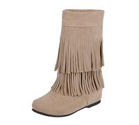 Generisch Tamaño de mujer Frontera de comercio exterior e invierno Botas con borlas Botas cortas Tacón plano Tacón redondo para mujer Botas de mujer Zapatos mujer 42 Rojo, Blanco, 37 EU