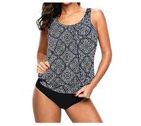 Generisch Tamaño Trajes de baño de tiras para mujer pieza espalda conjunto más dos traje de baño estampado Swimwears tankinis conjunto, gris, L
