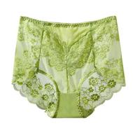 Generisch Tanga sin costuras de cintura alta para mujer decorativa de encaje jacquard como ropa interior transparente, verde, XXL