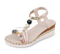 Generisch Tango Zapatos Mujer Tejidos Cuña y Punta Redonda y Banda Elástica para Verano con Suela Gruesa Zapatos Mujer Azul 37.5, beige, 38 EU