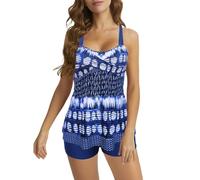 Generisch Tankini Conjunto con Top Controlador Fluido Boyshorts para Mujer, azul, S
