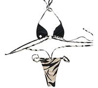 Generisch Tankini Mujer Conjunto Sexy Panda Two Color Striped Lace Up Split Bikini Bañador, Negro , S