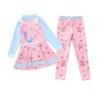 Generisch Tankini Niña Traje de baño para niña con mangas largas y bragas Rashguard, protección solar para niños y adolescentes, Azul claro2., 3-4 años