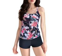 Generisch Tankini Traje de Baño Conjunto con Top Controlador Fluido Boyshorts para Mujer, Rosa., S