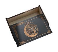 Generisch Tarot Card Storage Case, Large Capacity Wooden Organizer Box, Decorative Dice Holder Witch Theme Chest for Desktop, Table, Altar, Bookshelf, Reading Space, Bedroom, Living Room