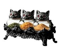 Generisch Tarro de - 3 piezas con cabeza de gato Airtight Gótico Tea Containers Seasoning Jars with Lids, Decorative Kitchen Storage Glass Canisters for Salt Pepper Tea Leaves, 8,27 x 3,35 x