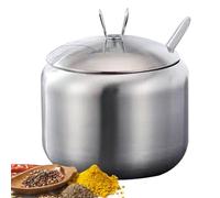 Generisch Tarro de almacenamiento de azúcar de acero inoxidable pulido - Tarro de acero inoxidable | Condiment Storage Cruet Bottle With Lid Spoon | Bowl | Salt Pepper Storage Kitchen