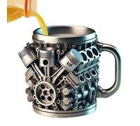 Generisch Taza de acero inoxidable con asa: taza de café creativa con diseño de motor | Vaso resistente para taller, garaje, hogar, oficina, viajes, cafetería o estudio