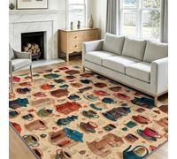 Generisch Taza de café, alfombras lavables para habitación infantil, pelo corto, antideslizante, vintage, dibujada a mano, alfombra lavable a máquina, para salón, cocina, dormitorio, 180 x 240 cm