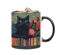 Generisch Taza de café de cerámica | Diseño de gato y resistente al calor - Taza de café de cerámica con estante de biblioteca | para el hogar, dormitorio universitario, hotel, apartamento, autores