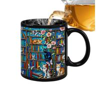 Generisch Taza de café de cerámica, diseño de gato y resistente al calor, taza de café de cerámica y taza de biblioteca | para casa, dormitorio universitario, hotel, apartamento, autores, amantes de