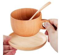 Generisch Taza de café de madera, 290 ml, cubiertos de madera natural con cuchara, juego de tazas de té, golf, invierno, patio, jardín, parque, hogar, picnic, camping, whisky, cerveza