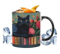 Generisch Taza de cerámica con diseño de gato y resistente al calor, taza de café de cerámica con estantería para biblioteca, para casa, dormitorio universitario, hotel, apartamento, autores, amantes
