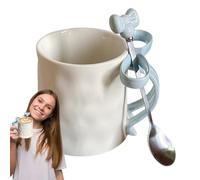 Generisch Taza de cerámica rosa con asa de decorativa y cuchara de café a juego, taza de café para chocolate caliente, café, té, mesa de desayuno, mesa de desayuno, Schlafzi