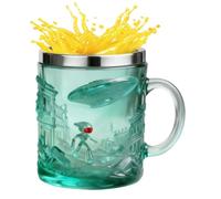 Generisch Taza de té | 200 ml relieve en relieve en relieve en 3D, vaso con borde de acero inoxidable | para desayuno, mañana, noche, , hogar, cocina, viajes, trabajo y