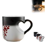 Generisch Taza mágica con diseño de corazón, bolsa de cerámica que cambia de color con el calor, efecto sorpresa, taza de café para el hogar y la oficina, color negro mate a blanco con diseño de