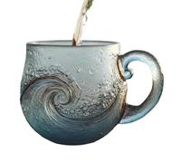 Generisch Taza ondulada de vidrio marino, taza de vidrio soplado a mano con motivo de olas del mar, 300 ml, taza de café con asa, taza de café con asa, taza de café con asa para niños casa de playa