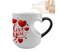 Generisch Taza térmica que cambia de color, 325 ml, cerámica con mango en forma de corazón, taza térmica con efecto de cambio de color, para té, leche, agua, , bebida, oficina, escuela