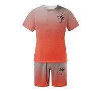Generisch Tech Fleece Hombre Negro Verano 2024 Talla Grande Manga Corta Cuello Redondo Deportivo Casual Bloque de Color Bloque Cintura Cordón Conjunto de Chándal Pusher Hombre, naranja, XXL
