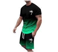 Generisch Tech Fleece Hombre Negro Verano 2024 Talla Grande Manga Corta Cuello Redondo Deportivo Casual Bloque de Color Bloque Cintura Cordón Conjunto de Chándal Pusher Hombre, verde menta, XXL