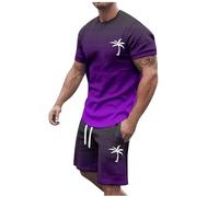 Generisch Tech Fleece Hombre Negro Verano 2024 Talla Grande Manga Corta Cuello Redondo Deportivo Casual Bloque de Color Bloque Cintura Cordón Conjunto de Chándal Pusher Hombre, morado, XXL