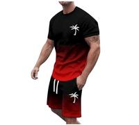 Generisch Tech Fleece Hombre Negro Verano 2024 Talla Grande Manga Corta Cuello Redondo Deportivo Casual Bloque de Color Bloque Cintura Cordón Conjunto de Chándal Pusher Hombre, rojo, XXL