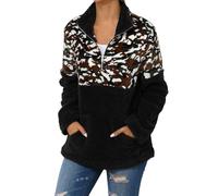 Generisch Teddy - Chaqueta de forro polar para mujer, talla grande, jersey de punto de vellón de color, sudadera con capucha, cremallera cuarta, cuello alto, sudadera con capucha, otoño e invierno