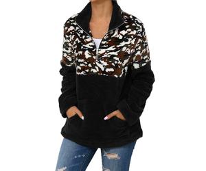 Generisch Teddy - Chaqueta de forro polar para mujer, talla grande, jersey de punto de vellón de color, sudadera con capucha, cremallera cuarta, cuello alto, sudadera con capucha, otoño e invierno