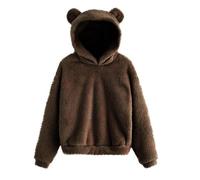 Generisch Teddy Fleece Hoodie Damen Fleecepullover mit Bären Ohren Kapuze Cute Langarm Pullover Einfarbig Sweatshirt Cozy Plüsch Hoodie Warm Pulli Kawaii Fleecepulli Frauen Kuschelpullover, café, 5XL